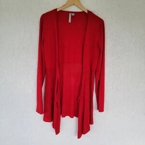 By Design Open Front Cardigan Long Sleeve Waterfall Asymmetric Red Womans M